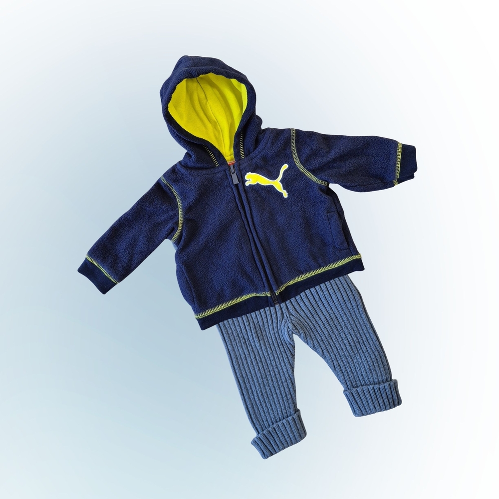 Infant 3 Months Puma Baby Hoddie & Hanna Andersson Baby Knit Pant Set